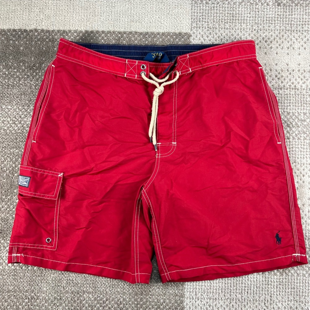 Polo Ralph Lauren Mens Red Swim Trunks XL Cargo Pocket Mesh Lined Board Shorts